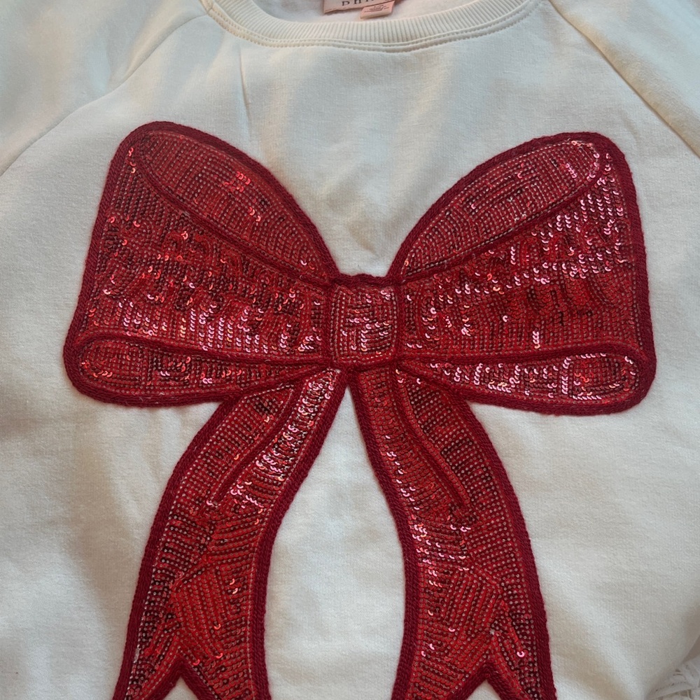 Philosophy White Top with Red Sequin Bow